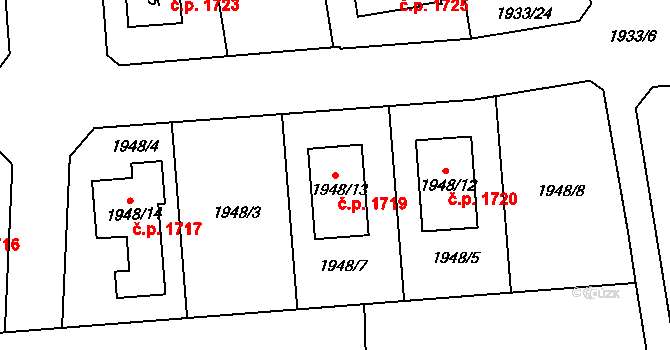Holešov 1719 na parcele st. 1948/13 v KÚ Holešov, Katastrální mapa
