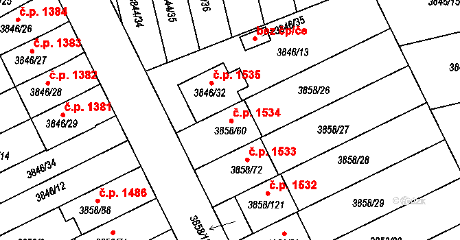 Chotěboř 1534 na parcele st. 3858/60 v KÚ Chotěboř, Katastrální mapa