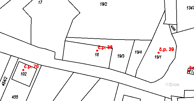 Křemenec 36, Konice na parcele st. 18 v KÚ Křemenec, Katastrální mapa
