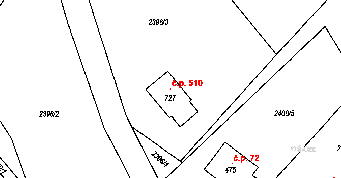 Poniklá 510 na parcele st. 727 v KÚ Poniklá, Katastrální mapa