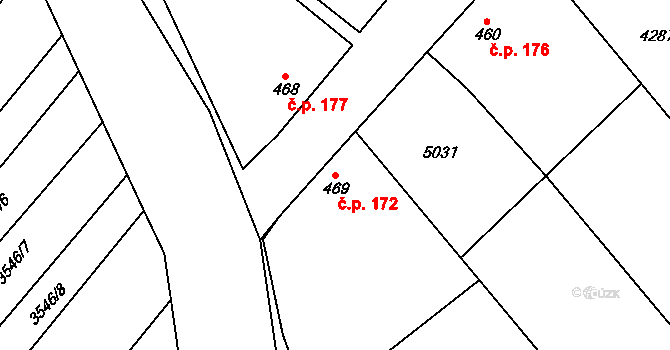 Olbramovice 172 na parcele st. 469 v KÚ Olbramovice u Moravského Krumlova, Katastrální mapa