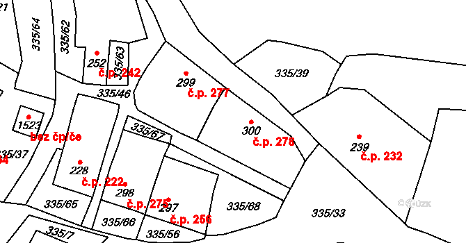 Vranov nad Dyjí 278 na parcele st. 300 v KÚ Vranov nad Dyjí, Katastrální mapa