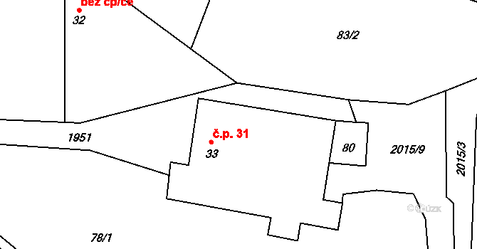 Milenov 31 na parcele st. 33 v KÚ Milenov, Katastrální mapa