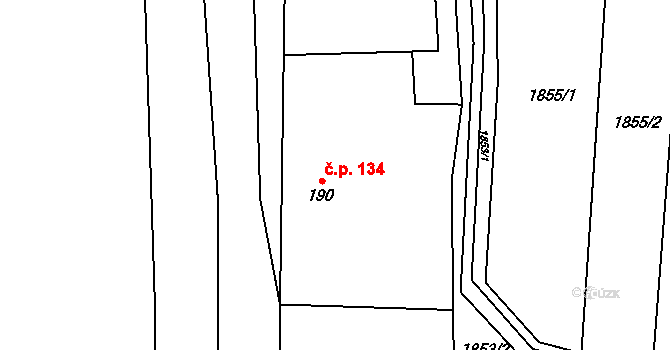 Lipník nad Bečvou VI-Loučka 134, Lipník nad Bečvou na parcele st. 190 v KÚ Loučka, Katastrální mapa