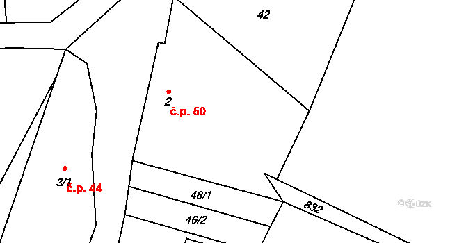 Zhoř 50, Červené Janovice na parcele st. 2 v KÚ Zhoř u Červených Janovic, Katastrální mapa