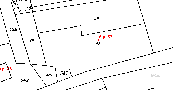 Úmonín 37 na parcele st. 42 v KÚ Úmonín, Katastrální mapa