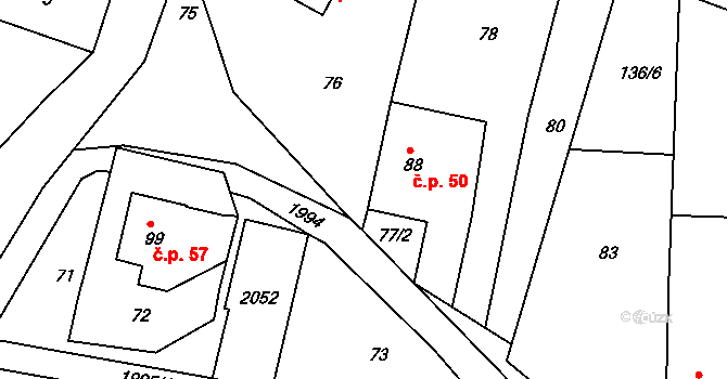 Vrbice 50 na parcele st. 88 v KÚ Vrbice u Valče, Katastrální mapa