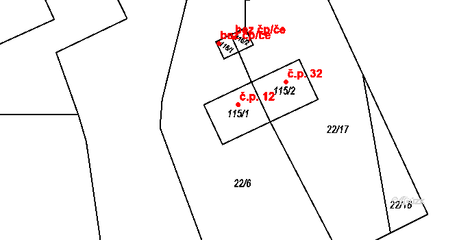 Řehořov 12, Kamenice na parcele st. 115/1 v KÚ Řehořov, Katastrální mapa