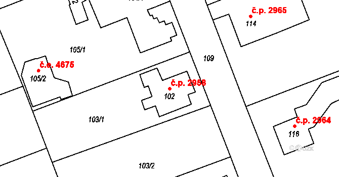 Helenín 2958, Jihlava na parcele st. 102 v KÚ Helenín, Katastrální mapa