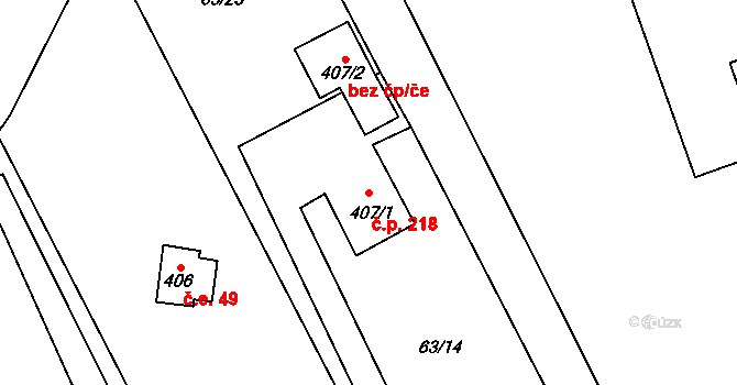 Holoubkov 218 na parcele st. 407/1 v KÚ Holoubkov, Katastrální mapa