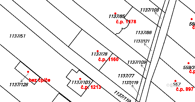 Mistřín 1160, Svatobořice-Mistřín na parcele st. 1137/78 v KÚ Mistřín, Katastrální mapa