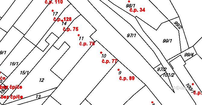 Opatovice 77, Vyškov na parcele st. 10 v KÚ Opatovice u Vyškova, Katastrální mapa