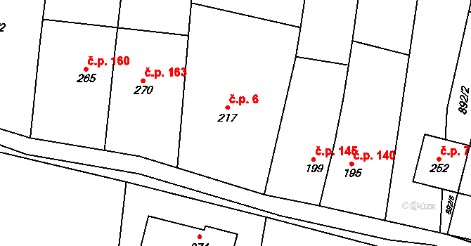 Rychtářov 6, Vyškov na parcele st. 217 v KÚ Rychtářov, Katastrální mapa