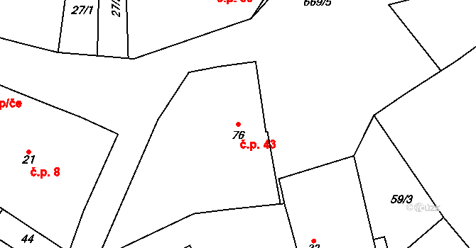 Měšetice 43, Sedlec-Prčice na parcele st. 76 v KÚ Měšetice, Katastrální mapa