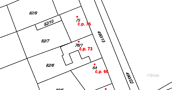 Hradišťko I 73, Veltruby na parcele st. 76/1 v KÚ Hradišťko I, Katastrální mapa