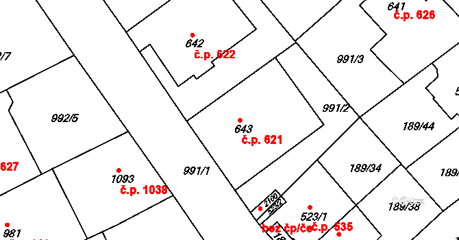 Český Brod 621 na parcele st. 643 v KÚ Český Brod, Katastrální mapa