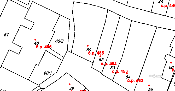 Slavonice 455 na parcele st. 50 v KÚ Slavonice, Katastrální mapa