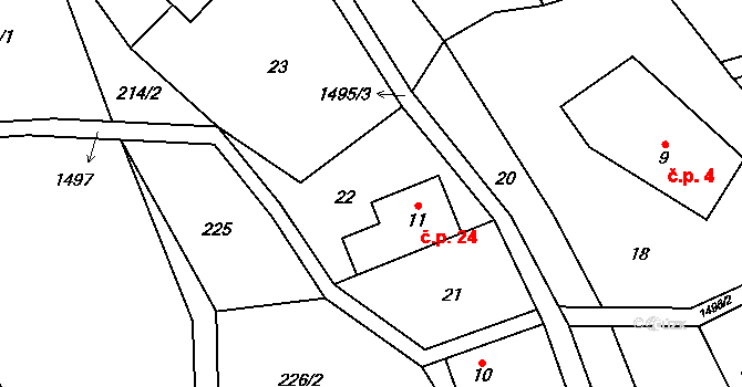 Horní Štěpanice 24, Benecko na parcele st. 11 v KÚ Horní Štěpanice, Katastrální mapa