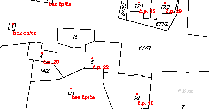 Málkov 22 na parcele st. 5 v KÚ Málkov u Suchomast, Katastrální mapa