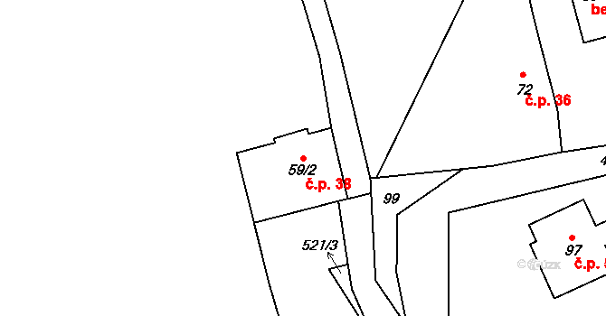 Hrádek 38 na parcele st. 59/2 v KÚ Hrádek u Nechanic, Katastrální mapa