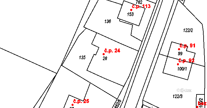 Polánky nad Dědinou 24, Třebechovice pod Orebem na parcele st. 26 v KÚ Polánky nad Dědinou, Katastrální mapa