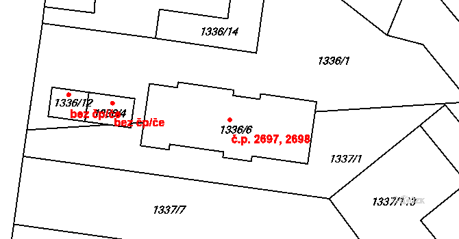 Roudnice nad Labem 2697,2698 na parcele st. 1336/6 v KÚ Roudnice nad Labem, Katastrální mapa
