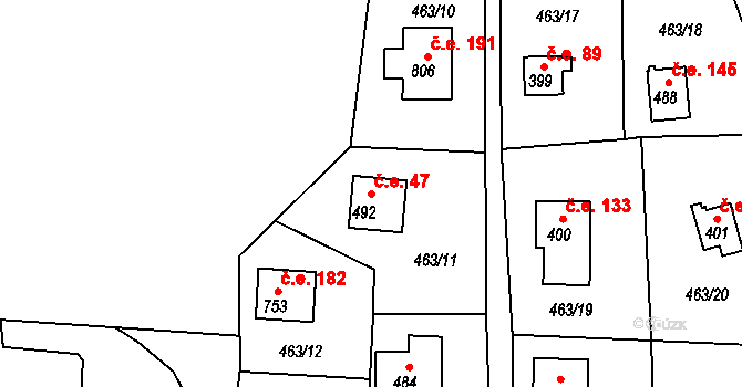 Pastviny 47 na parcele st. 492 v KÚ Pastviny u Klášterce nad Orlicí, Katastrální mapa