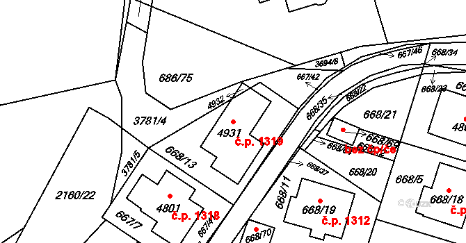 Žamberk 1319 na parcele st. 4932 v KÚ Žamberk, Katastrální mapa