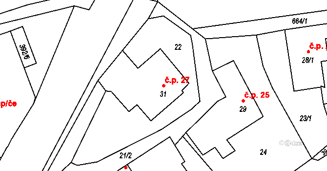 Sedliště 27 na parcele st. 31 v KÚ Sedliště u Litomyšle, Katastrální mapa