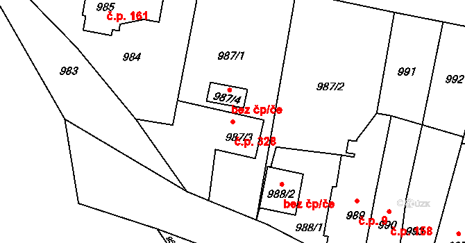 Pudlov 328, Bohumín na parcele st. 987/3 v KÚ Pudlov, Katastrální mapa