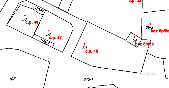 Senkov 48, Zbrašín na parcele st. 59 v KÚ Senkov, Katastrální mapa