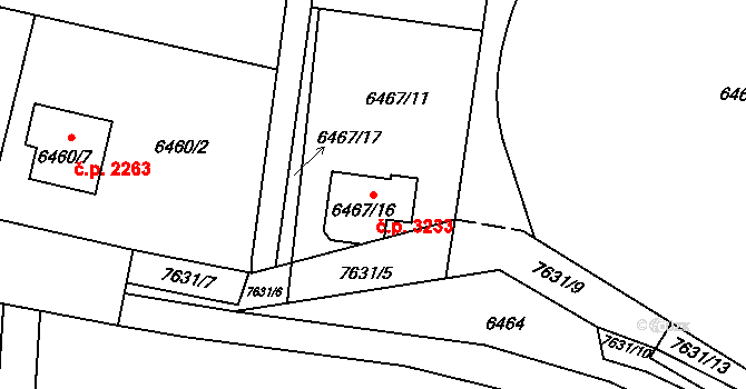 Frýdek 3233, Frýdek-Místek na parcele st. 6467/16 v KÚ Frýdek, Katastrální mapa