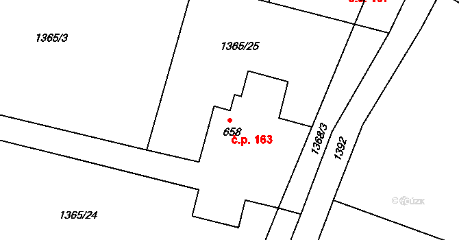 Komorní Lhotka 163 na parcele st. 658 v KÚ Komorní Lhotka, Katastrální mapa