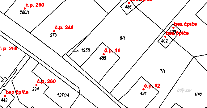 Krajková 11 na parcele st. 485 v KÚ Krajková, Katastrální mapa