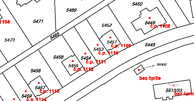 Záběhlice 1110, Praha na parcele st. 5453 v KÚ Záběhlice, Katastrální mapa