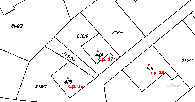 Rumburk 3-Dolní Křečany 37, Rumburk na parcele st. 448 v KÚ Dolní Křečany, Katastrální mapa