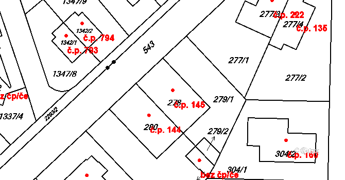 Sedlec 145, Praha na parcele st. 278 v KÚ Sedlec, Katastrální mapa