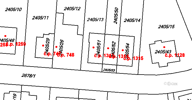 Hostivař 1313, Praha na parcele st. 2405/51 v KÚ Hostivař, Katastrální mapa