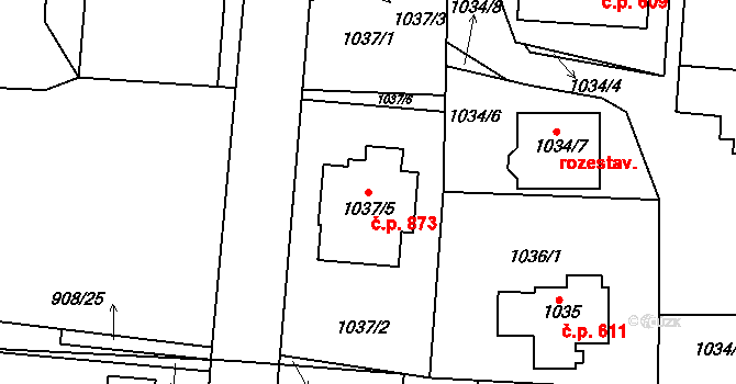 Sedlčany 873 na parcele st. 1037/5 v KÚ Sedlčany, Katastrální mapa