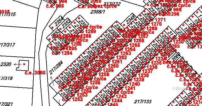 Sezimovo Ústí 1261 na parcele st. 2075 v KÚ Sezimovo Ústí, Katastrální mapa