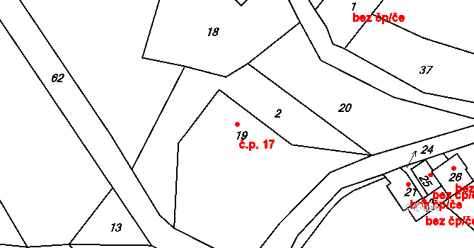 Radoňovice 17, Hodkovice nad Mohelkou na parcele st. 19 v KÚ Radoňovice, Katastrální mapa