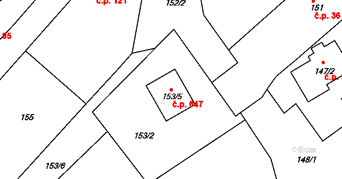 Černice 647, Plzeň na parcele st. 153/5 v KÚ Černice, Katastrální mapa