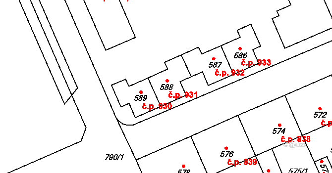Oslavany 931 na parcele st. 588 v KÚ Oslavany, Katastrální mapa