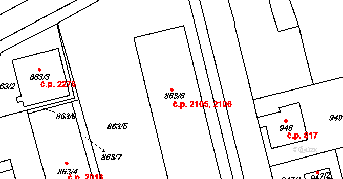 Turnov 2105,2106 na parcele st. 863/6 v KÚ Turnov, Katastrální mapa