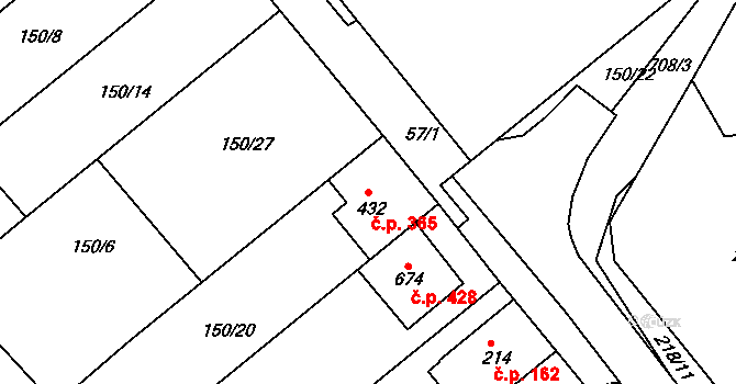 Týn 365, Třebíč na parcele st. 432 v KÚ Týn u Třebíče, Katastrální mapa