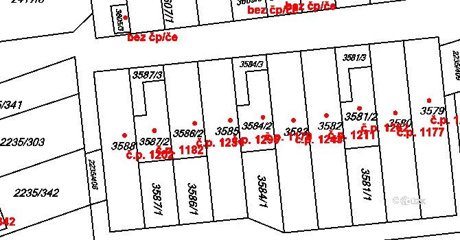 Poštorná 1290, Břeclav na parcele st. 3585 v KÚ Poštorná, Katastrální mapa