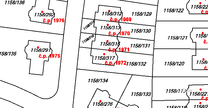 Hostivice 1972 na parcele st. 1158/317 v KÚ Hostivice, Katastrální mapa