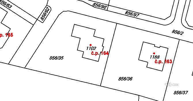 Brtnice 164, Velké Popovice na parcele st. 1102 v KÚ Velké Popovice, Katastrální mapa
