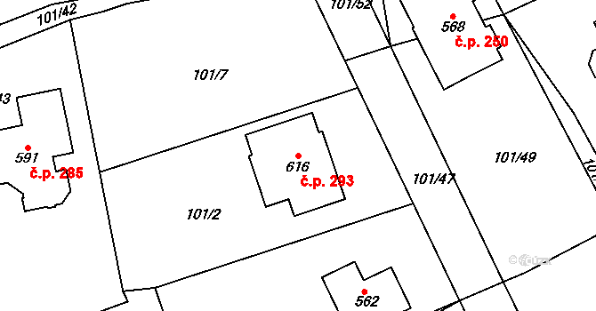 Řitka 293 na parcele st. 616 v KÚ Řitka, Katastrální mapa