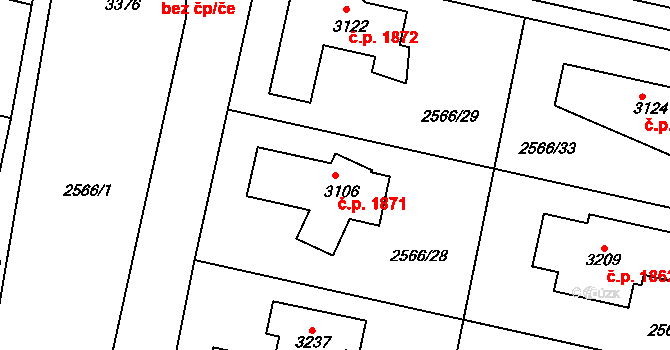 Lysá nad Labem 1871 na parcele st. 3106 v KÚ Lysá nad Labem, Katastrální mapa